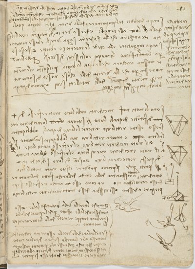 Code sur le vol des oiseaux, c. 1505-06, manuscrit sur papier, cc. 18, feuille 11 recto - Leonardo da Vinci